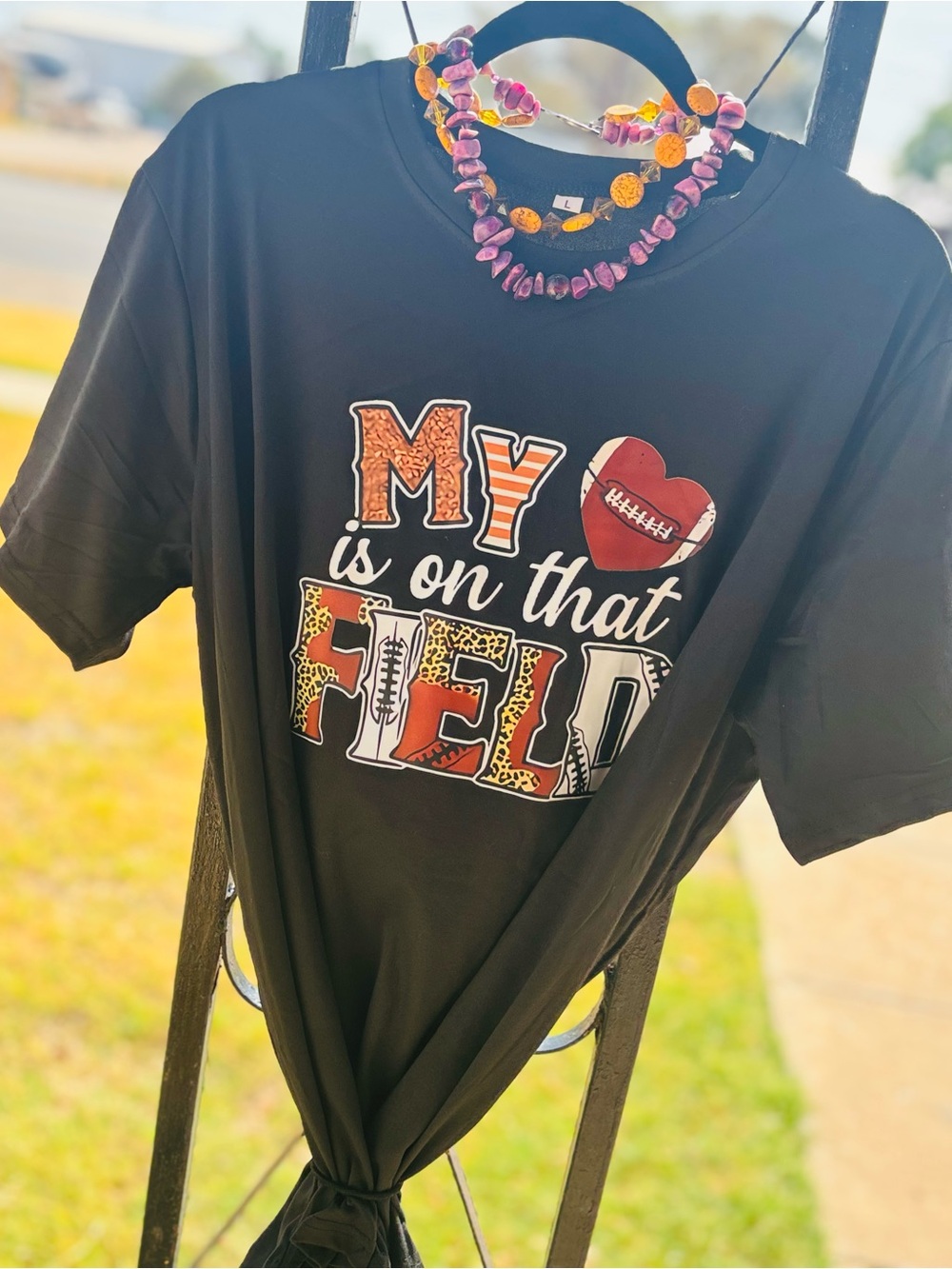 Adult  large Black Graphic Tee "My Heart is on that Field"